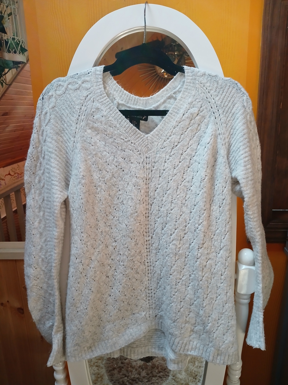 Nanette Lepore Light Gray V-Neck Cable Knit Sweater
